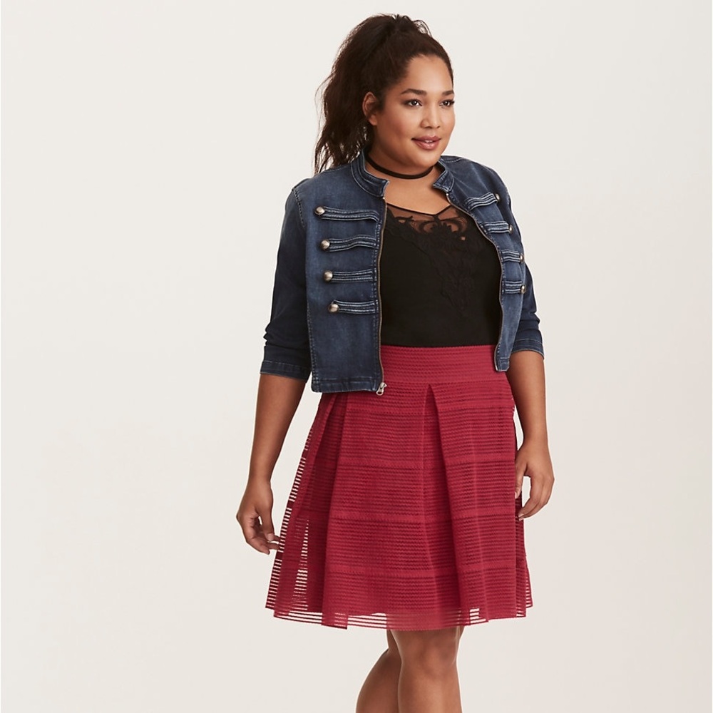 NWT Torrid Striped Sheer Flared Skirt Velvet Rose - Picture 1 of 3